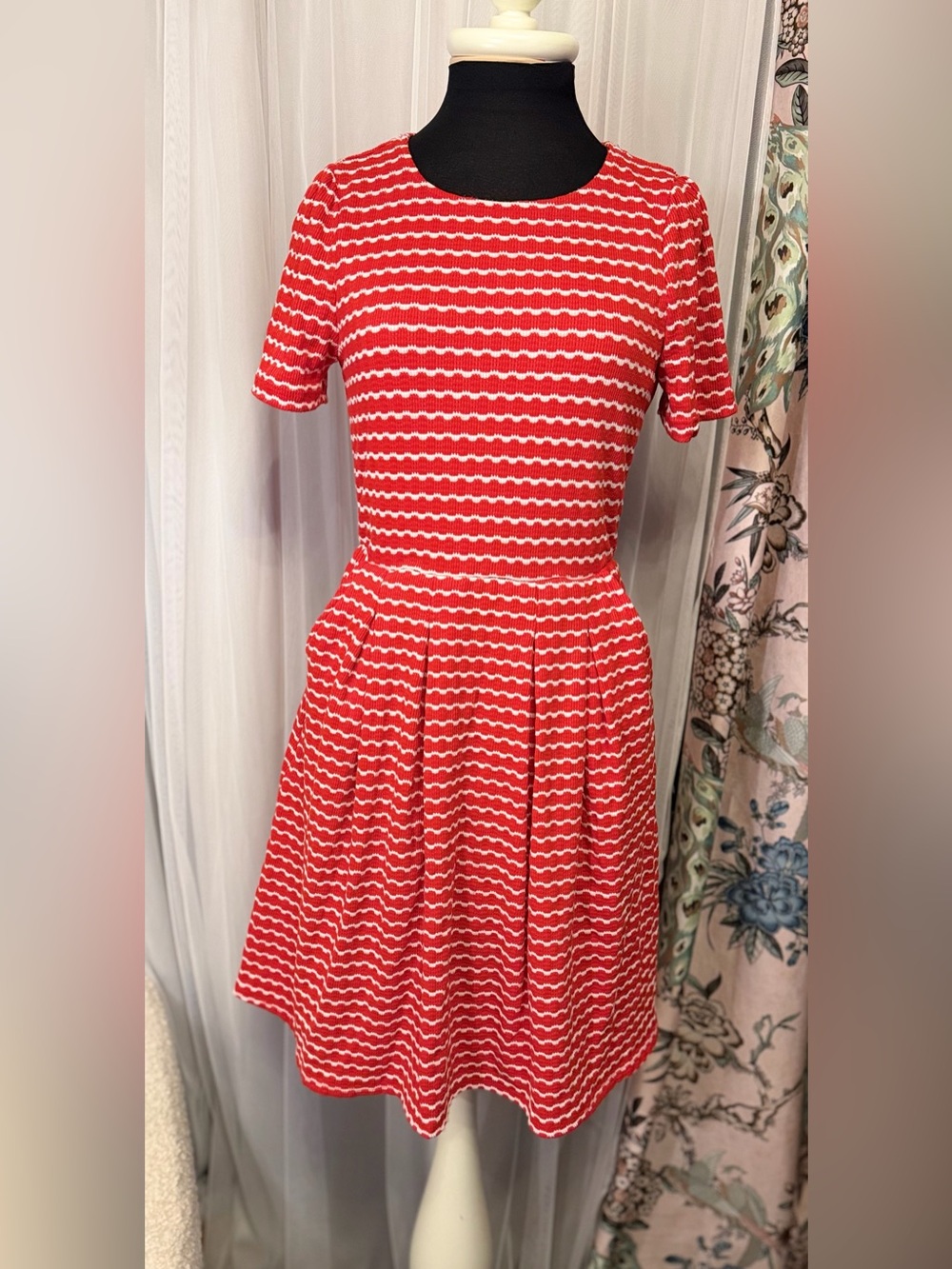 Draper James Red White Stripe Fit & Flare Dress XS Pleated Preppy